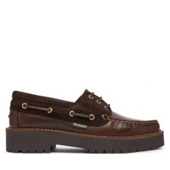 Półbuty Barbour. Brązowe półbuty damskie Barbour, bez wzorów, bez obcasa, na płaskiej podeszwie. Za 699.99 zł.
