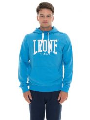 Męska bluza z kapturem z dużym logo. Niebieskie bluzy sportowe męskie LEONE 1947 APPAREL, bez wzorów, sportowe, bez kołnierzyka, bez ramiączek. Za 324.17 zł.