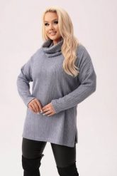 Popielaty sweterek Bianka - uniwersalny i stylowy z możliwością noszenia jako bluzka lub golf PLUS SIZE XXL JESIEŃ. Szare bluzki damskie Moda Size Plus Iwanek, l, bez wzorów, z elastanu, bez ramiączek. W wyprzedaży za 169.90 zł.