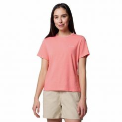 Koszulka damska Columbia Sun Trek Short Sleeve II Tee z krótkim rękawem. Czerwone bluzki sportowe damskie Columbia, l, bez wzorów, bez ramiączek. Za 100.16 zł.