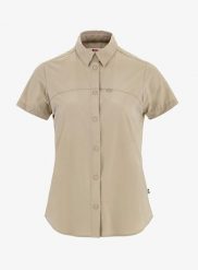Koszula podróżnicza damska Fjallraven High Coast Lite Shirt SS. Brązowe koszule damskie Fjällräven, l, bez wzorów, z elastanu, bez kołnierzyka, bez ramiączek. Za 439.20 zł.