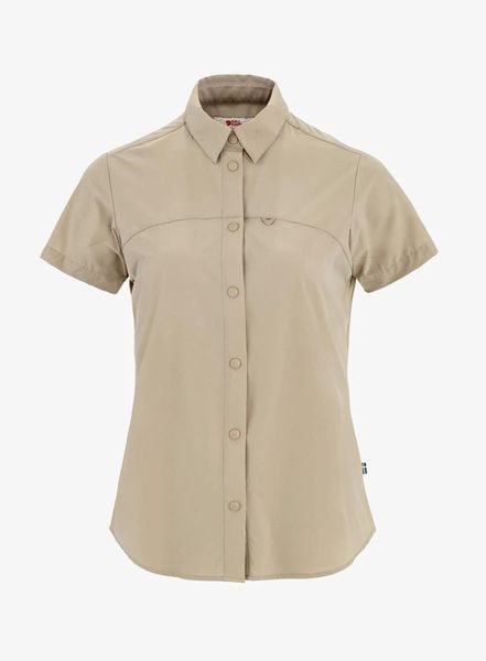 Koszula podróżnicza damska Fjallraven High Coast Lite Shirt SS. Brązowe koszule damskie Fjällräven, m, bez wzorów, z elastanu, bez kołnierzyka, bez ramiączek. Za 399.80 zł.