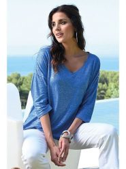 Bleu d'Azur Koszulka "Minaur" w kolorze niebieskim rozmiar: 48/50. Niebieskie bluzki damskie Bleu d'Azur, w ażurowe wzory, klasyczne, bez kołnierzyka, bez ramiączek. Za 110.04 zł.