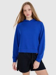 4F Bluza dresowa nierozpinana z kapturem damska - niebieska M. Niebieskie bluzy sportowe damskie 4f, m, z bawełny. W wyprzedaży za 99.99 zł.