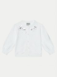 Guess Kardigan K5RR03 Z3820 Biały Regular Fit. Białe swetry dziewczęce Guess, z aplikacjami, z bawełny, bez kołnierzyka. Za 109.99 zł.