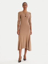 KARL LAGERFELD Sukienka dzianinowa B1W13003 Beżowy Regular Fit. Brązowe sukienki damskie Karl Lagerfeld, l, bez wzorów, z dzianiny, bez kołnierzyka, bez ramiączek. Za 1,299.00 zł.