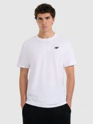 4F T-shirt regular gładki męski - biały M. Białe t-shirty męskie 4f, m, bez wzorów, bez kołnierzyka. Za 49.99 zł.