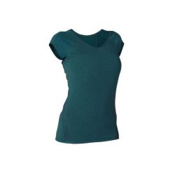 Koszulka krótki rękaw Gym & Pilates 530 damska. Niebieskie bluzki sportowe damskie DOMYOS, xl, w ażurowe wzory, z bawełny, bez kołnierzyka. Za 49.99 zł.