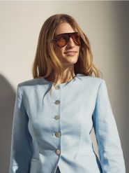 Marynarka z lnem - jasnoniebieski. Niebieskie marynarki i żakiety damskie Reserved, l, bez wzorów, z tkaniny. Za 179.99 zł.