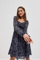 Wzorzysta sukienka granatowa. Niebieskie sukienki damskie MOODO, na co dzień, xs, bez wzorów, z gumy, boho, bez kołnierzyka, bez ramiączek, rozkloszowane. W wyprzedaży za 39.99 zł.