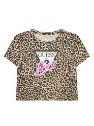 Guess T-Shirt J6RI08 K6YW4 Beżowy Regular Fit. Brązowe koszulki dziewczęce Guess, z aplikacjami, z bawełny, bez ramiączek. Za 139.99 zł.