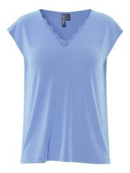 Pieces Koszulka "Kamala" w kolorze błękitnym rozmiar: XL. Niebieskie bluzki damskie Pieces, xl, bez wzorów, z koronki, bez kołnierzyka, bez ramiączek. Za 79.40 zł.