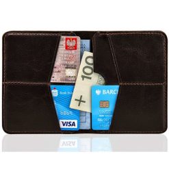 Cienki skórzany portfel męski Solier SW10 ciemny brązowy. Brązowe portfele męskie bez wzorów, z materiału. Za 95.00 zł.