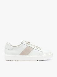 Kremowe skórzane półbuty. Białe półbuty damskie Ryłko, bez wzorów, z materiału, z okrągłym noskiem, bez obcasa, na płaskiej podeszwie. Za 449.99 zł.