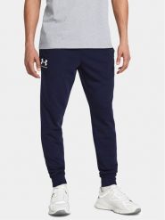 Under Armour Spodnie dresowe Ua Rival Terry Jogger 1380843-410 Granatowy Fitted Fit. Niebieskie spodnie dresowe męskie Under Armour, bez wzorów, z bawełny. Za 139.99 zł.