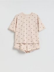 Dwuczęściowa piżama w serca - kremowy. Białe piżamy damskie Reserved, l, bez wzorów, z bawełny, bez ramiączek. Za 69.99 zł.