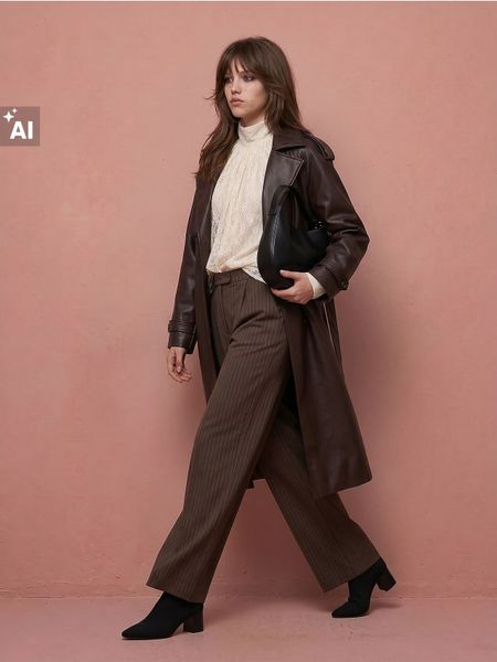 Spodnie wide leg w paski z domieszką wiskozy - brązowy. Brązowe spodnie materiałowe damskie Sinsay, bez wzorów, z wiskozy. Za 49.99 zł.