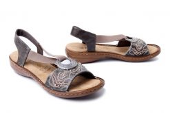 RIEKER 608B9-45 grey, sandały damskie. Szare sandały damskie Rieker, bez wzorów, z gumy, bez obcasa. Za 231.92 zł.