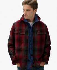 Superdry Wool Blend Miller Overshirt – koszula-overshirt z wełną. Czerwone koszule damskie Superdry., xl, z aplikacjami, z bawełny, klasyczne, bez kołnierzyka, bez ramiączek. Za 439.80 zł.