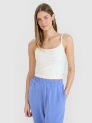 4F Crop-top slim damski - biały S. Białe topy damskie 4f, s, bez wzorów, z dzianiny, bez kołnierzyka. Za 29.99 zł.