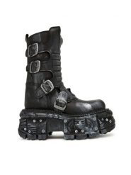 NEW ROCK Botki M-373SC-C1 Szary. Szare botki damskie NEW ROCK, ze skóry, rockowe, bez obcasa, na słupku, bez zapięcia. Za 1,699.00 zł.