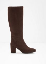 Kozaki na obcasie klockowym. Brązowe kozaki damskie bonprix, bez obcasa, na obcasie. Za 229.99 zł.
