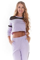 Krótka Bluza z Siateczkowymi Wstawkami - Purpurowa. Fioletowe bluzy bez kaptura damskie Infinite You, l, z bawełny. Za 174.90 zł.