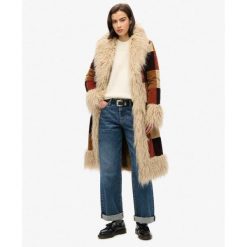 Damski długi płaszcz Superdry Afghan Patchwork. Brązowe płaszcze damskie Superdry., bez wzorów, boho. W wyprzedaży za 1,020.40 zł.