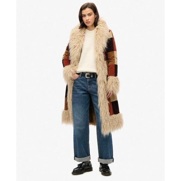 Damski długi płaszcz Superdry Afghan Patchwork. Brązowe płaszcze damskie Superdry., bez wzorów, boho. W wyprzedaży za 1,020.40 zł.