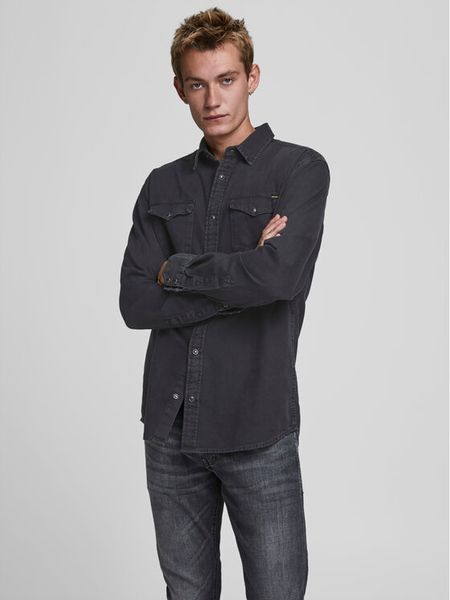 Jack & Jones Koszula Sheridan 12138115 Czarny Slim Fit. Czarne koszule męskie Jack & Jones, m, bez wzorów, z bawełny, bez kołnierzyka, bez ramiączek. Za 169.99 zł.