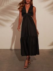 Milan Kiss Sukienka w kolorze czarnym rozmiar: L. Czarne sukienki damskie Milan Kiss, l, bez wzorów, bez kołnierzyka, bez ramiączek, maxi, rozkloszowane. Za 173.99 zł.