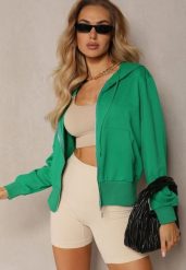 Zielona Klasyczna Rozpinana Bluza na Suwak ze Ściągaczem Parivea. Zielone bluzy z kapturem damskie Renee, l. Za 29.99 zł.