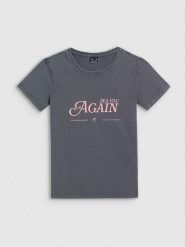 4F T-shirt slim z nadrukiem damski - szary XXL. Szare t-shirty damskie 4f, xxl, bez wzorów, z dzianiny, bez kołnierzyka. Za 59.99 zł.
