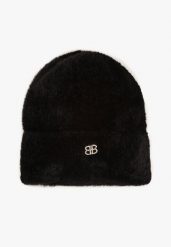 Czarna Czapka Typu Beanie z Wełną i Wiskozą Ozdobiona Naszywką Borirra. Czarne czapki zimowe damskie Born2be, z wełny. Za 44.99 zł.