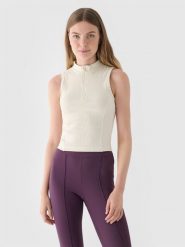 4F Top slim z prążkowanej dzianiny damski - biały M. Białe topy damskie 4f, m, bez wzorów, z bawełny, bez kołnierzyka. W wyprzedaży za 39.99 zł.