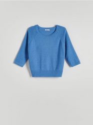 Gładki sweter - niebieski. Niebieskie swetry klasyczne damskie Reserved, l, z dzianiny, bez kołnierzyka. W wyprzedaży za 39.99 zł.