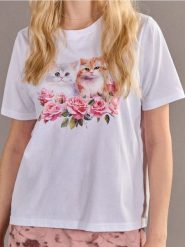 Koszulka - biały. Białe t-shirty damskie Sinsay, l, bez wzorów, bez kołnierzyka. W wyprzedaży za 19.99 zł.