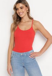 Czerwony Tank Top z Bawełny na Cienkich Ramiączkach z Regulacją Dimhina. Czerwone topy damskie Born2be, l, bez wzorów, z bawełny, bez kołnierzyka. Za 19.99 zł.
