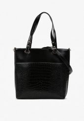 Czarna Duża Torebka Shopper na Ramię z Tłoczeniem Jelin. Czarne shopper bag damskie Renee, bez wzorów, z materiału, na ramię, duże, z tłoczeniem, bez dodatków. Za 119.99 zł.