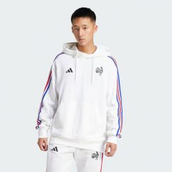 Bluza z kapturem France Essentials 3-Stripes. Białe bluzy z kapturem męskie Adidas, xl, z dresówki. W wyprzedaży za 149.50 zł.