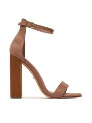 DeeZee Sandały WX14340-S-1AP Brązowy. Brązowe sandały damskie DeeZee, bez wzorów, z materiału, bez obcasa, na słupku. Za 129.99 zł.