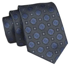 Męski Krawat - Grafitowy, Granatowe Akcenty - Angelo di Monti. Niebieskie krawaty i muchy męskie Angelo di Monti, bez wzorów, z tkaniny, eleganckie. Za 45.00 zł.