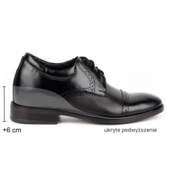 Olivier Buty męskie skórzane podwyższające wizytowe MP45KB czarne. Czarne buty wizytowe męskie ze skóry, bez zapięcia. Za 453.66 zł.
