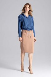 Granatowa Szykowna Koszula Wiązana Sznurkiem na Dole. Białe koszule damskie Figl, l, bez wzorów, z elastanu, eleganckie, bez kołnierzyka, bez ramiączek. Za 189.00 zł.