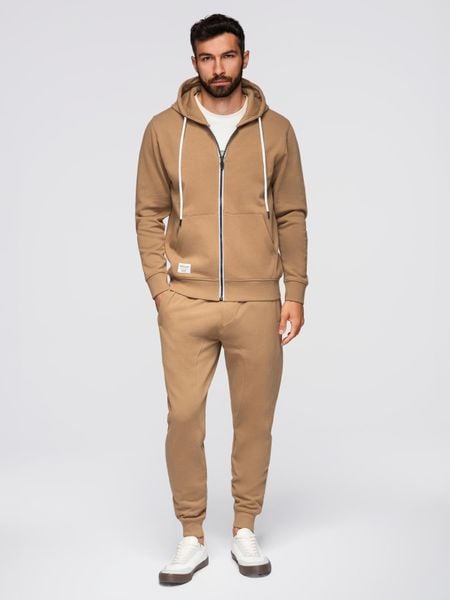 Komplet dresowy męski set bluza rozpinana z kapturem + spodnie joggery - camel V2 - Rozmiar: S. Brązowe bluzy z kapturem męskie Ombre Clothing, m, z bawełny. W wyprzedaży za 237.99 zł.