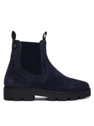 Tommy Hilfiger Sztyblety Th Monogram Suede Chelsea Boot FW0FW09563 Granatowy. Niebieskie botki damskie Tommy Hilfiger, bez obcasa, na płaskiej podeszwie, bez zapięcia. Za 649.99 zł.