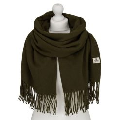 Elegancki szalik damski z poliestru w kolorze khaki - Peterson. Brązowe szaliki i kominy damskie Peterson, na jesień, bez wzorów. Za 54.99 zł.