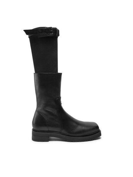 Patrizia Pepe Botki 2Y0016/L078-K103 Czarny. Czarne botki damskie Patrizia Pepe, ze skóry, bez obcasa, na płaskiej podeszwie, bez zapięcia. Za 1,379.00 zł.