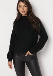 Czarny Gładki Sweter z Golfem Swenua. Czarne golfy damskie Born2be, bez wzorów, bez ramiączek. Za 89.99 zł.
