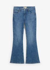 Dżinsy z rozszerzanymi nogawkami, mid waist. Niebieskie jeansy damskie bonprix. Za 159.99 zł.